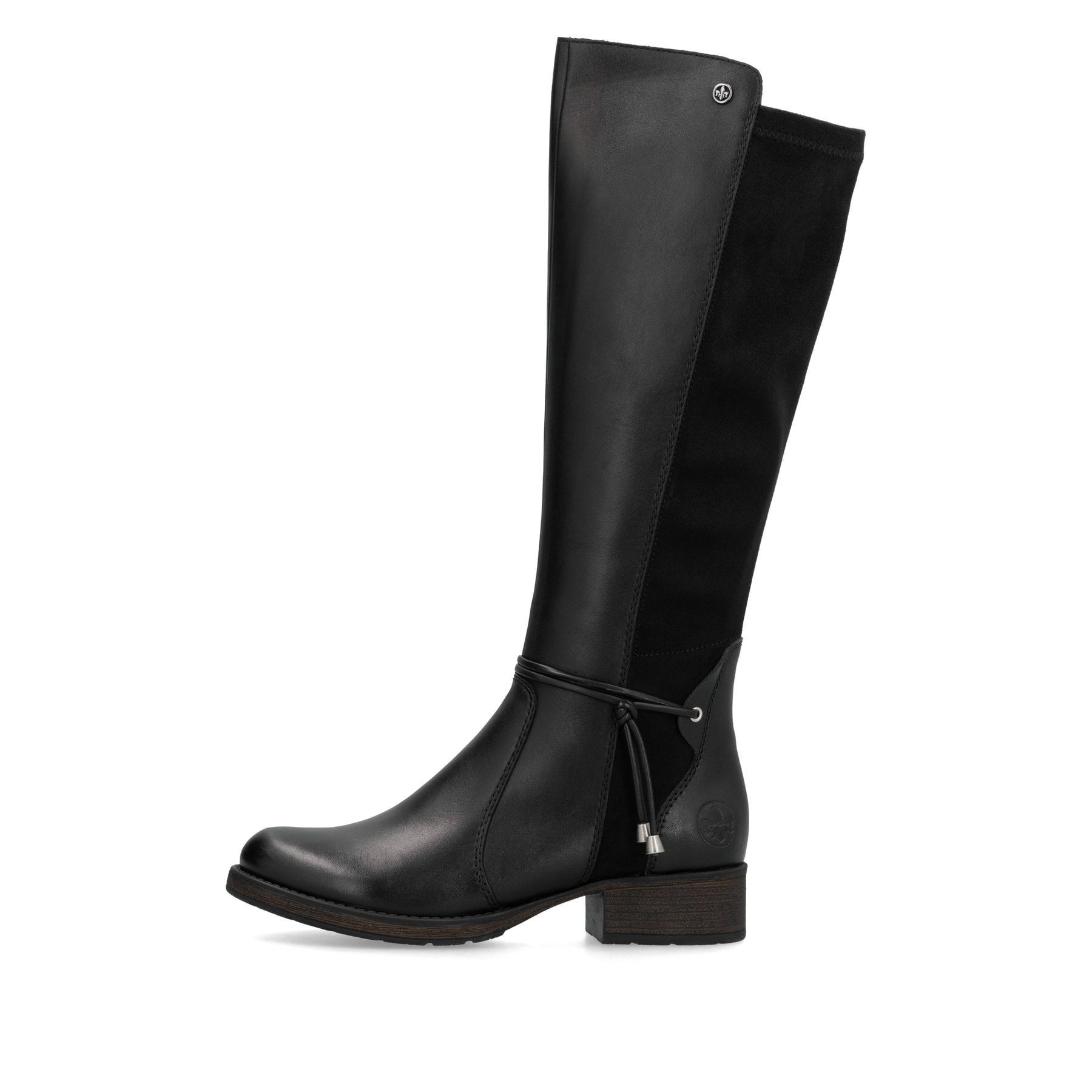 Schwarze Rieker Damen Hochschaftstiefel Z9564-00 aus Glattleder. Schuh Außenseite.