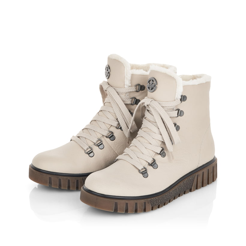 Braunbeige Rieker Damen Stiefeletten Y2594-20 mit Reißverschluss sowie Blockabsatz. Schuh Innenseite