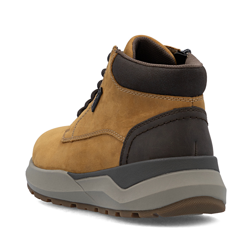 Bottes à lacets Rieker jaunes pour homme 06001-68 en cuir suédé. Chaussure vue de l'arrière.