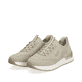 Beige vegane Rieker Damen Sneaker Low 58953-64 mit einem Gummizug. Schuhpaar seitlich schräg.