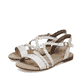 Beige Rieker Damen Riemchensandalen 65264-60 mit Schnalle sowie griffiger Sohle. Schuhpaar seitlich schräg.