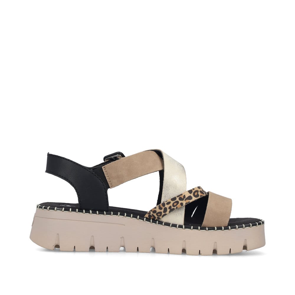 Sandales compensées Rieker multicolores pour femme V1063-90. Côté intérieur de la chaussure.