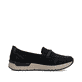 Schwarze Rieker Damen Loafer 58965-00 mit einem Gummizug. Schuh Innenseite.