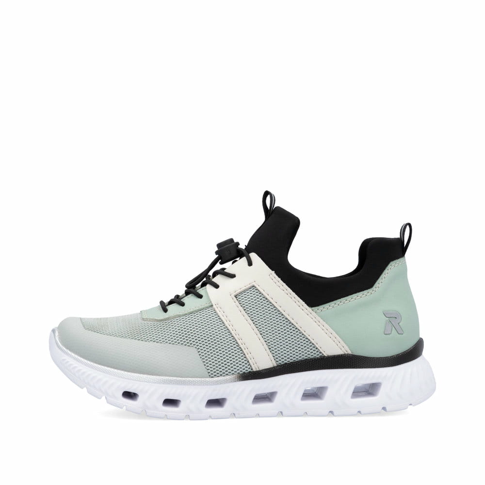Baskets basses Rieker vertes végétaliennes pour femme M6061-52. Côté extérieur de la chaussure.
