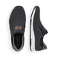 Schwarze Rieker Herren Slipper B3450-00 mit einem Gummizug sowie Extraweite H. Schuh von oben, liegend.