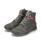 
Graugrüne Rieker Damen Schnürstiefel 51545-54 mit Schnürung und Reißverschluss. Schuhpaar schräg.