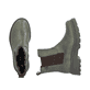 Dunkelgrüne Rieker Damen Chelsea Boots 76750-54 mit einem Reißverschluss. Schuh von oben, liegend.