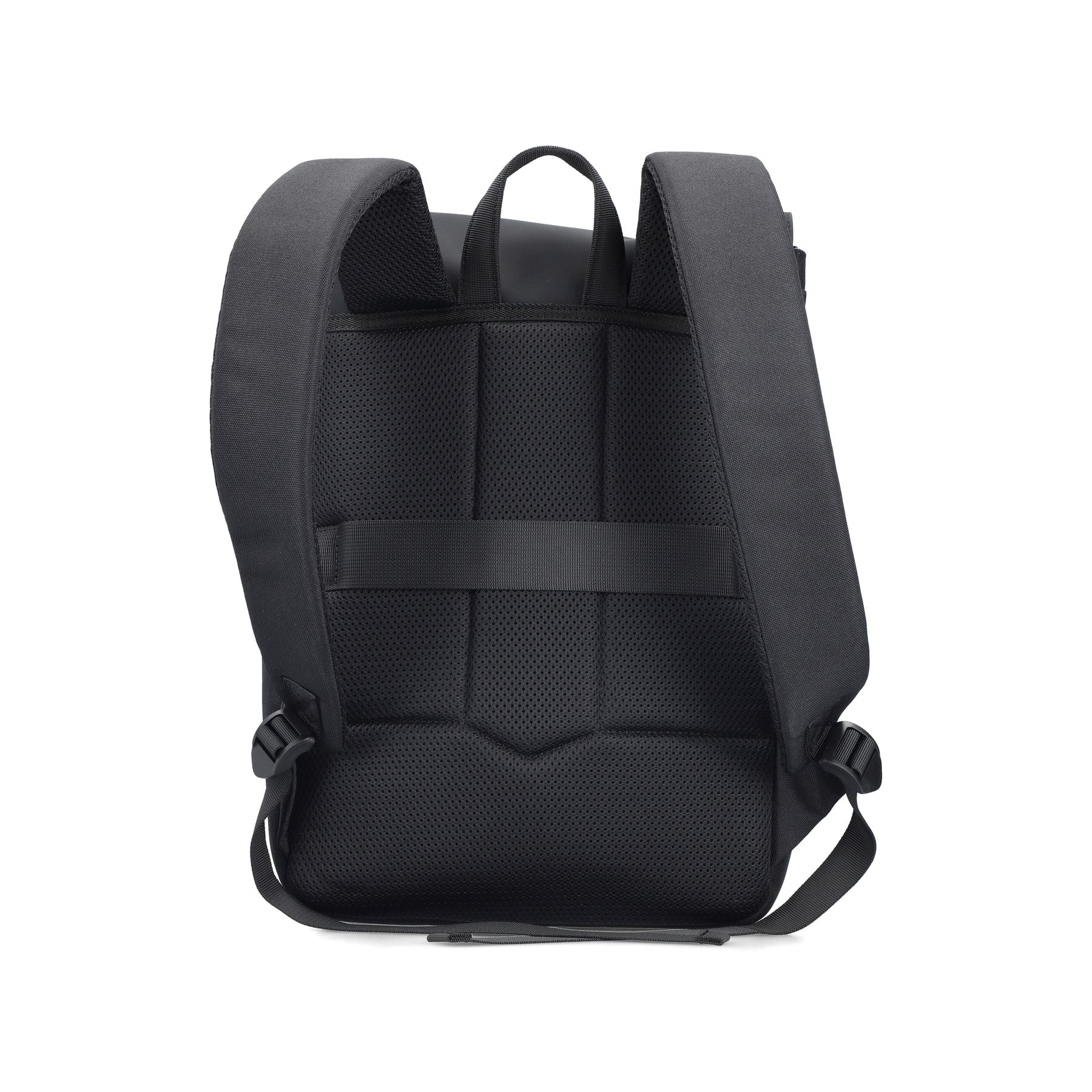 Sac à dos Rieker H5100-01 noir avec fermeture velcro, compartiment rembourré pour ordinateur portable et bretelles ajustable. Arrière.