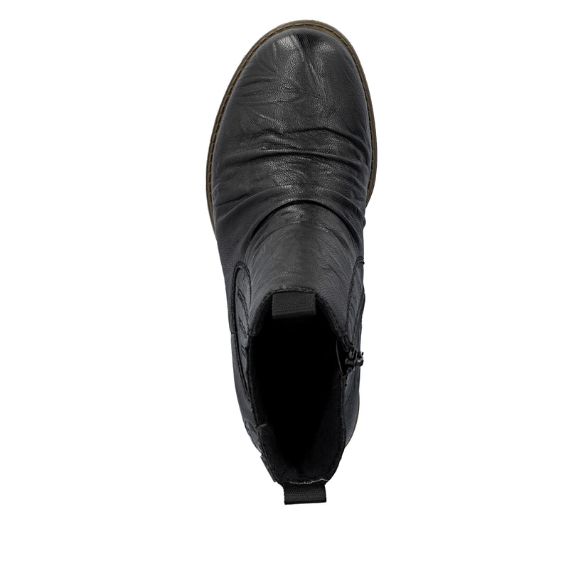 Chelsea Boots Rieker noires pour femme 74855-00 en cuir lisse. Semelle extérieure de la chaussure.