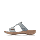 Blaue Rieker Damen Pantoletten 60885-12 in Löcheroptik mit einem Klettverschluss. Schuh Außenseite.
