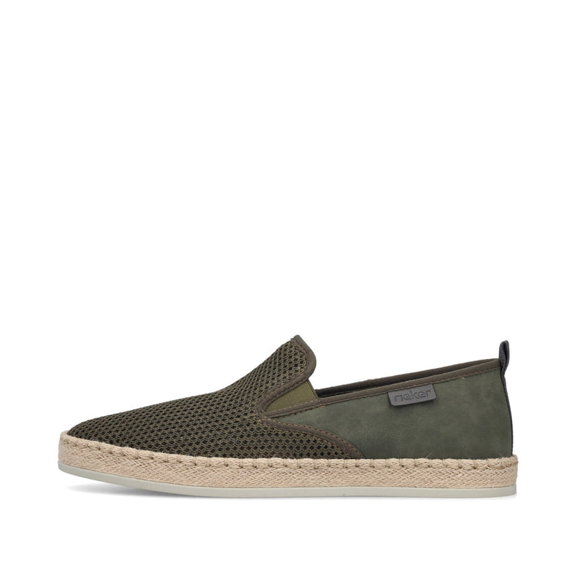 Mocassins Rieker verts pour homme B2661-54 avec bande élastique. Côté extérieur de la chaussure.