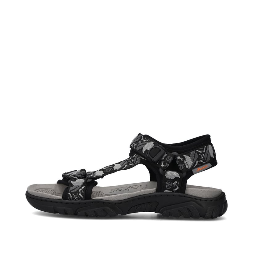 
Asphaltschwarze Rieker Herren Trekkingsandalen 22770-00 mit einer robusten Profilsohle. Schuh Außenseite