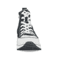 Schwarze Rieker Damen Sneaker High 90010-00 mit einer Plateausohle. Schuh von vorne.