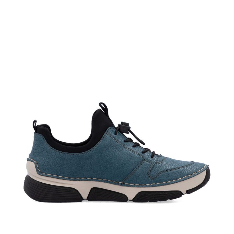 Mocassins Rieker bleus pour femme 45951-14 avec bande élastique. Intérieur de la chaussure.