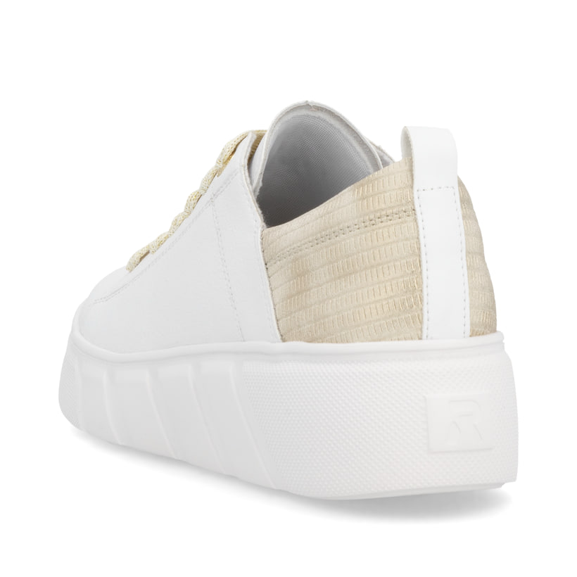 Weiße Rieker Damen Sneaker Low W2602-81 mit einer Schnürung. Schuh von hinten.
