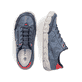 Blaue Rieker Damen Slipper L0357-12 mit einem Reißverschluss. Schuh von oben, liegend.
