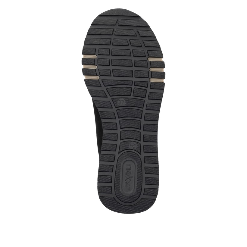 Baskets basses Rieker noires pour femme 49010-00 en cuir lisse. Semelle extérieure de la chaussure.