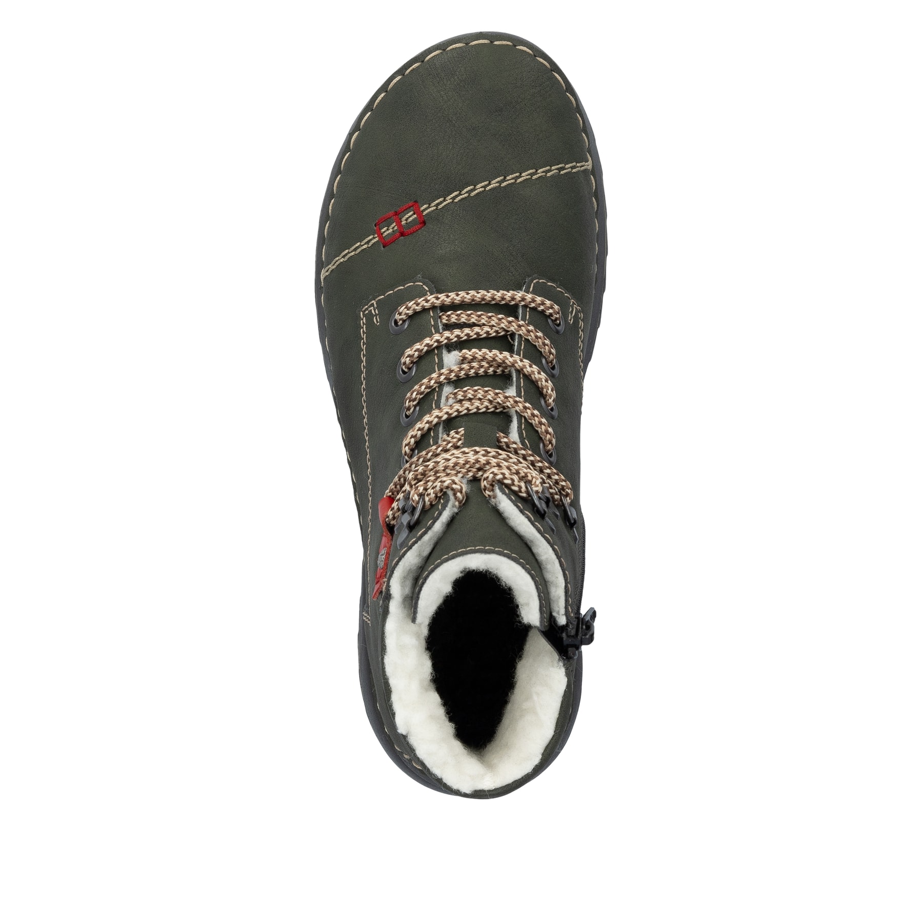 Graugrüne Rieker Damen Schnürstiefel 51545-54 mit Schnürung und Reißverschluss. Schuh Laufsohle