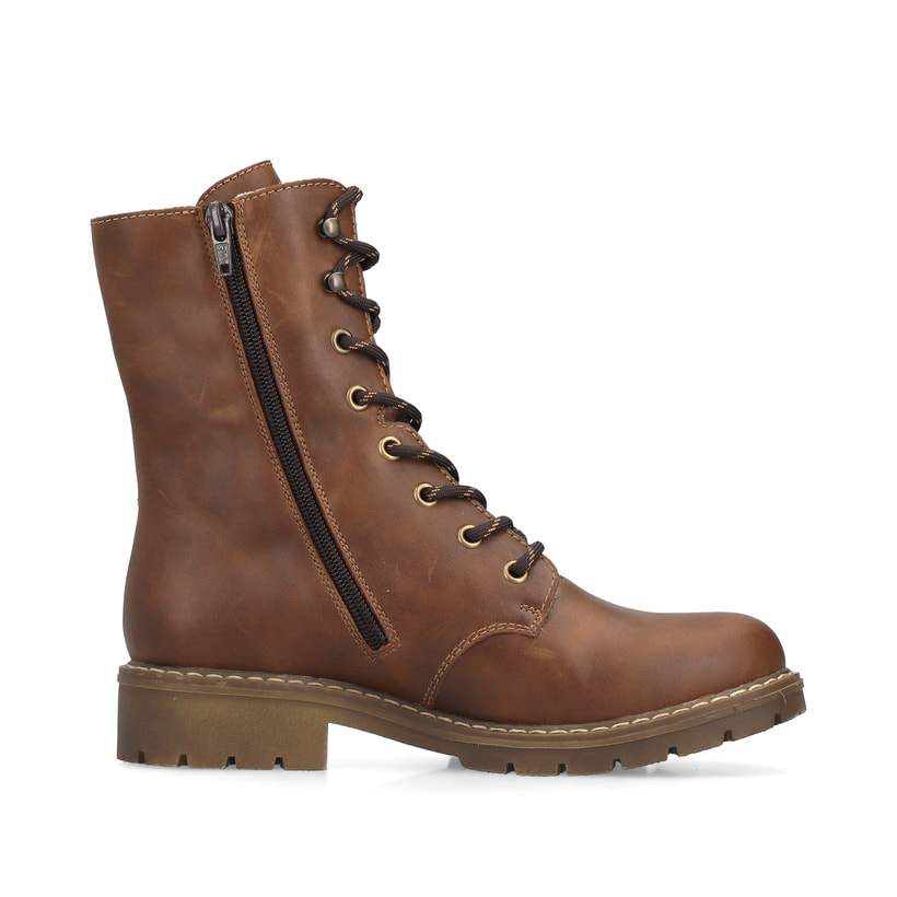 Braune Rieker Damen Schnürstiefel Y9184-22 mit wasserabweisender TEX-Membran. Schuh Innenseite.