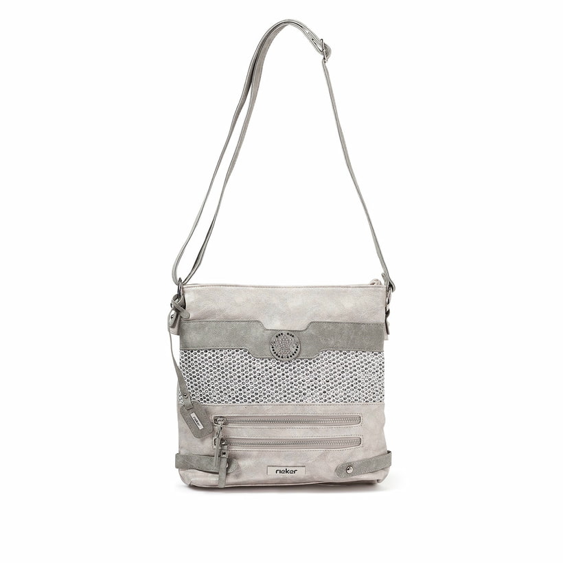 Rieker Damen Handtasche H1346-40 in Silber aus Kunstleder mit Reißverschluss. Handtasche getragen.
