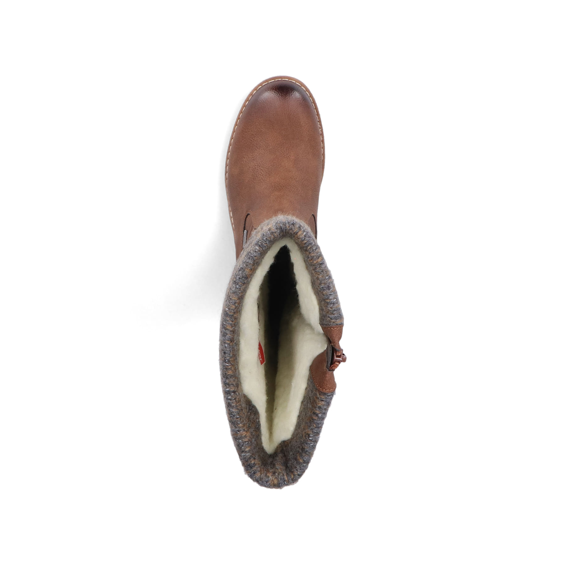 Braune Rieker Damen Hochschaftstiefel 94692-24 mit wasserabweisender TEX-Membran. Schuh von oben.