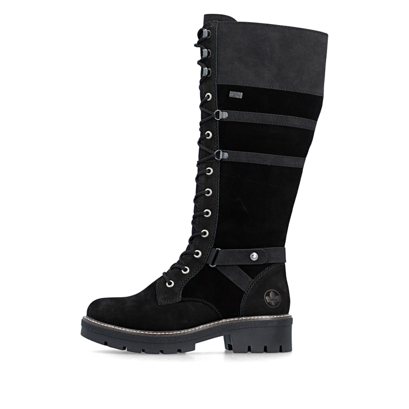 Schwarze Rieker Damen Hochschaftstiefel Y8101-00 aus Rauleder. Schuh Außenseite.