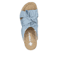 Blaue Rieker Damen Pantoletten 68789-10 mit dekorativer Schleife sowie Gummizug. Schuh von oben.