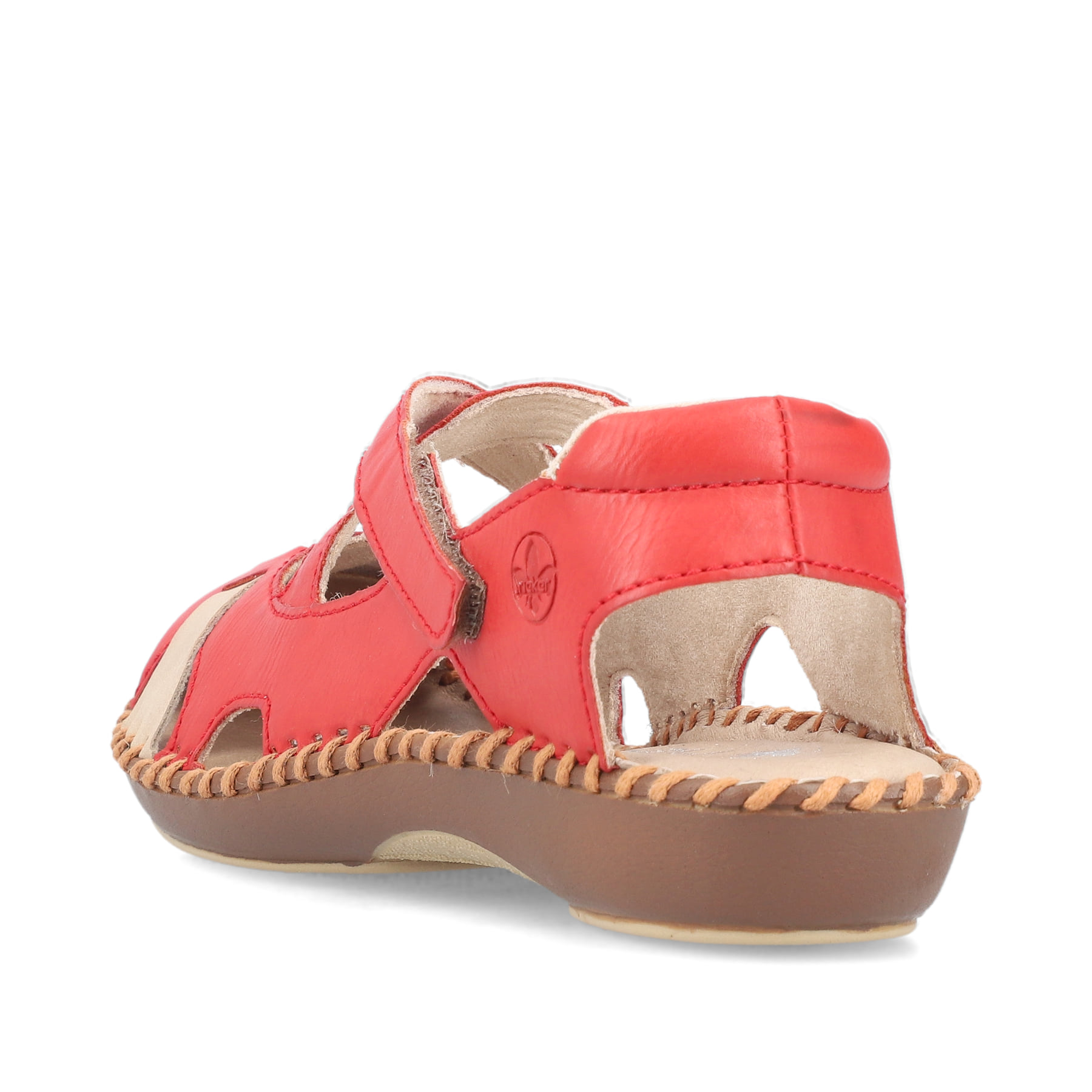 Rote Rieker Ballerinas M1677-33 mit einem Klettverschluss sowie Komfortweite G. Schuh von hinten.