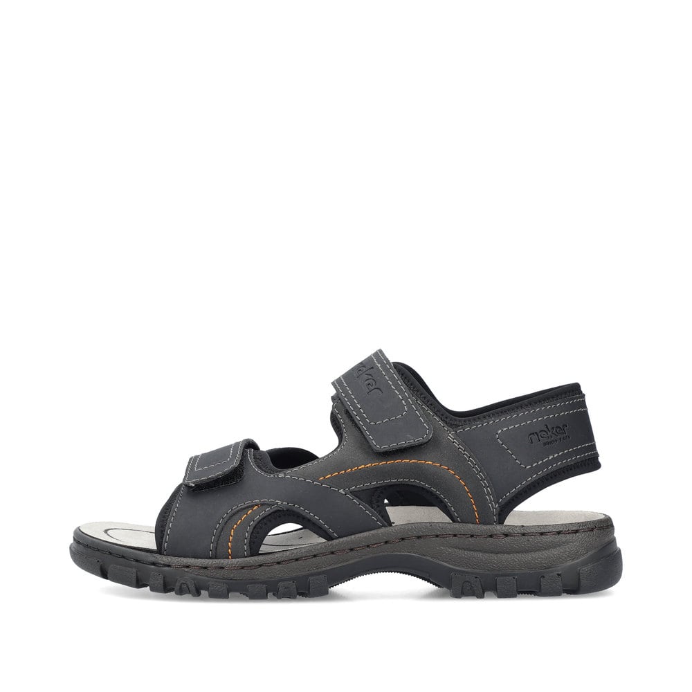 Schwarze Rieker Herren Trekkingsandalen 25053-00 mit einem Klettverschluss. Schuh Außenseite.