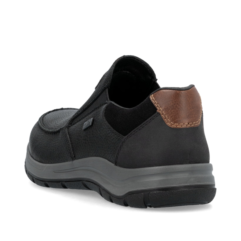 Schwarze Rieker Herren Slipper 03651-00 mit wasserabweisender RiekerTEX-Membran. Schuh von hinten.