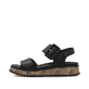Schwarze Rieker Damen Riemchensandalen W0800-00 mit trendigen Schnalle. Schuh Außenseite.