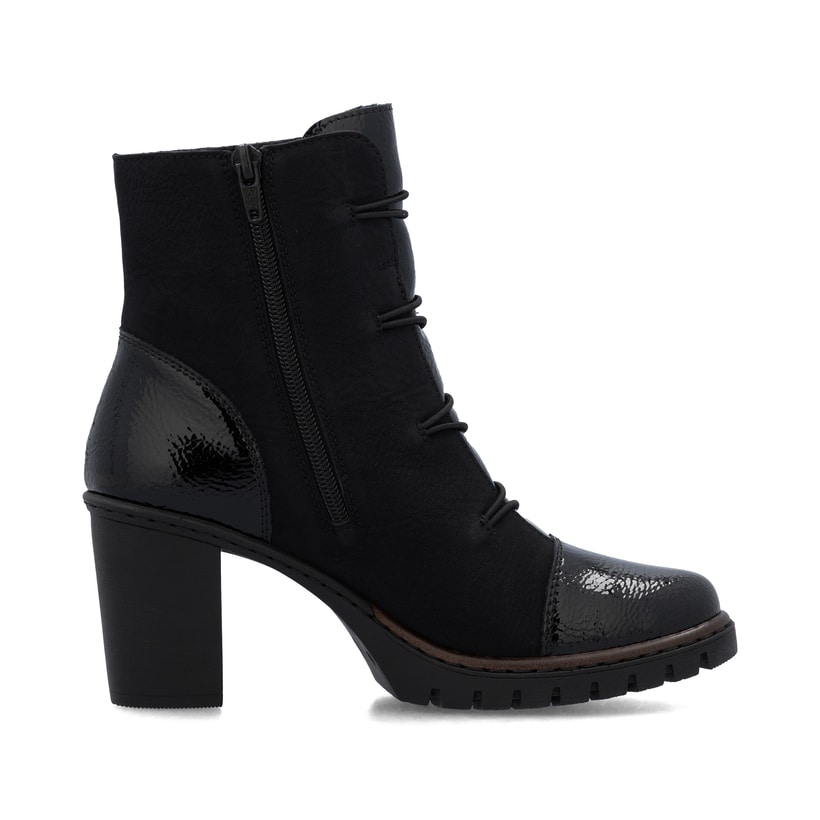 Bottines Rieker noires pour femme Y2576-00 avec fermeture éclair. Chaussure vue de l'arrière.