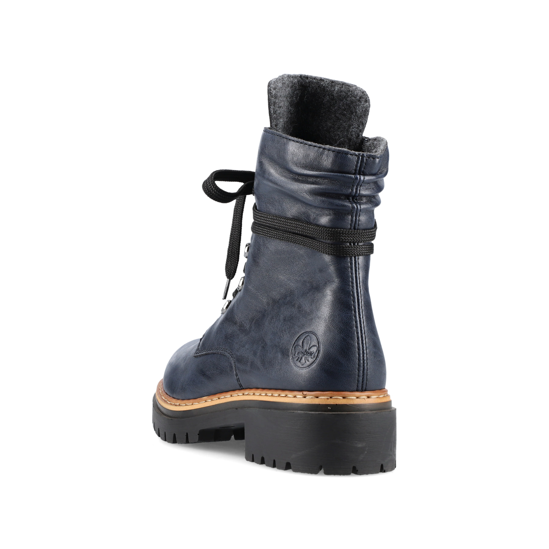 Königsblaue Rieker Damen Biker Boots 72621-14 mit Schnürung und Reißverschluss. Schuh von hinten