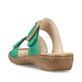 Grüne Rieker Damen Pantoletten 60894-52 mit einem Klettverschluss. Schuh von hinten.