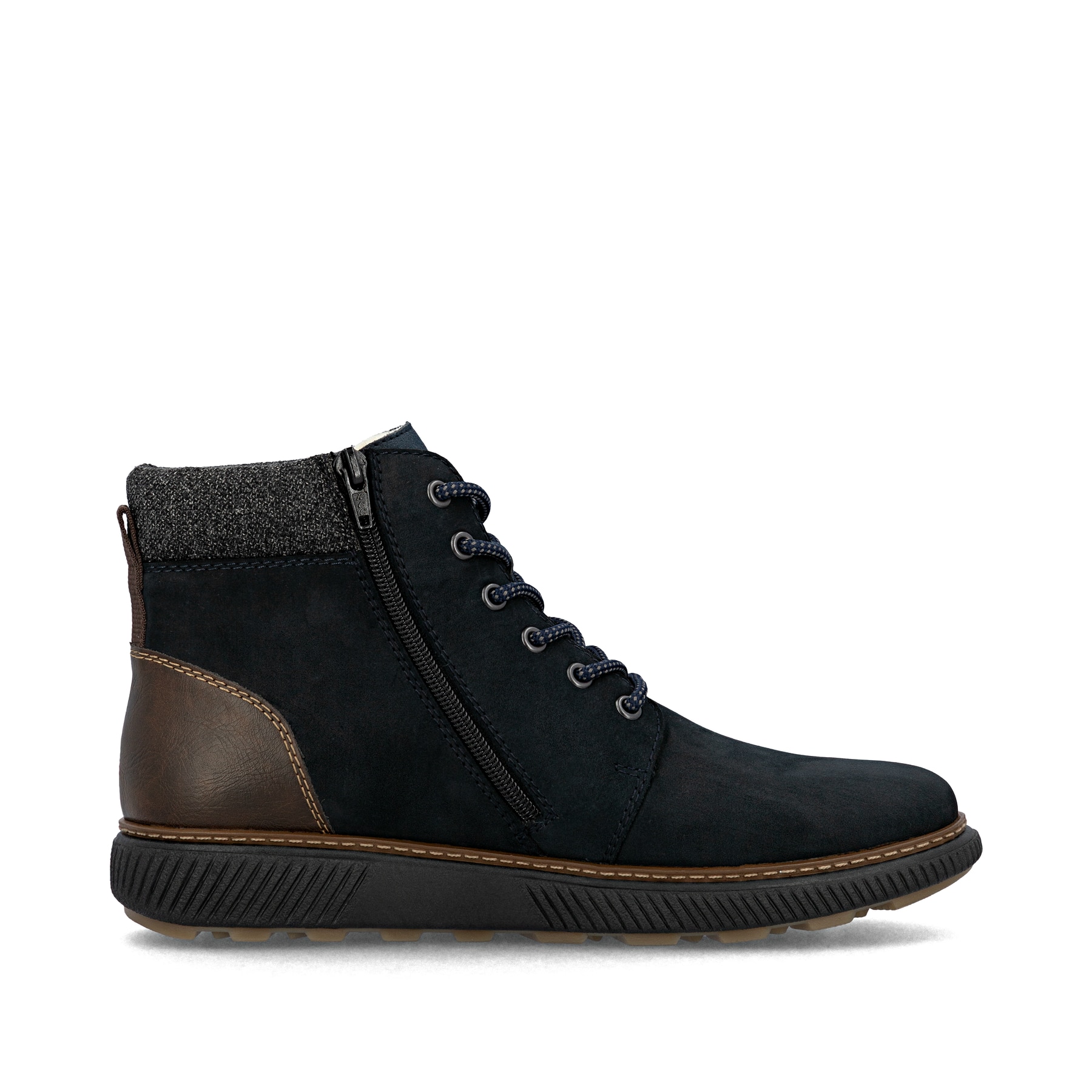 Marineblaue Rieker Herren Schnürstiefel B3343-15 mit Schnürung und Reißverschluss. Schuh Innenseite