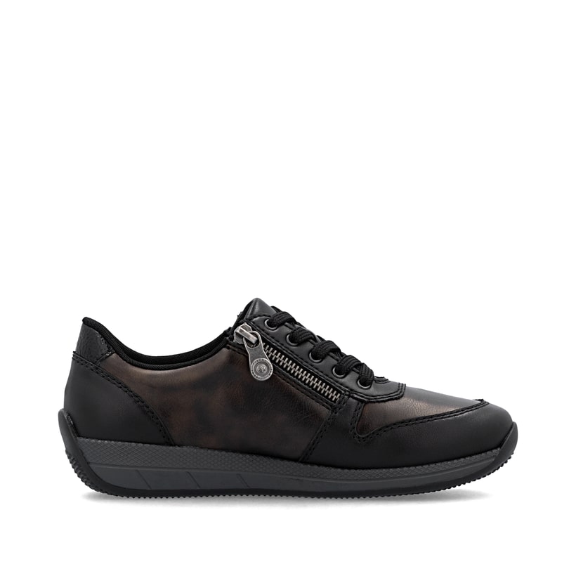 Baskets basses Rieker marron pour femme N1100-25 en cuir lisse. Chaussure vue de l'arrière.