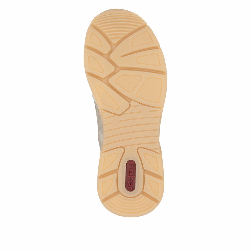 Beige Rieker Damen Sneaker Low 48101-60 aus Glattleder mit einem Reißverschluss. Schuh Laufsohle.