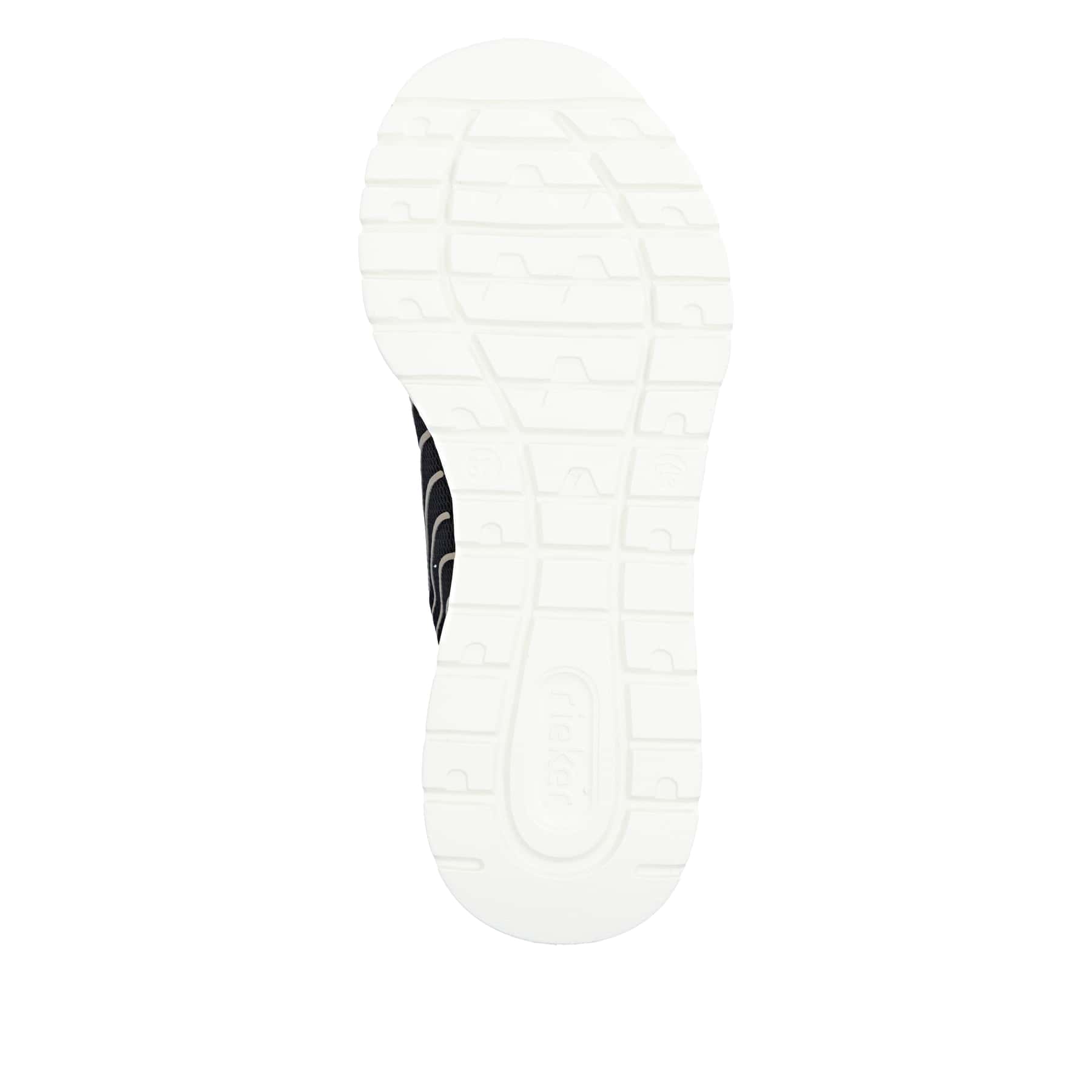 Vegane, schwarze Rieker Damen Slipper M6082-00 mit Ready2GO Anziehkomfort. Schuh Laufsohle.