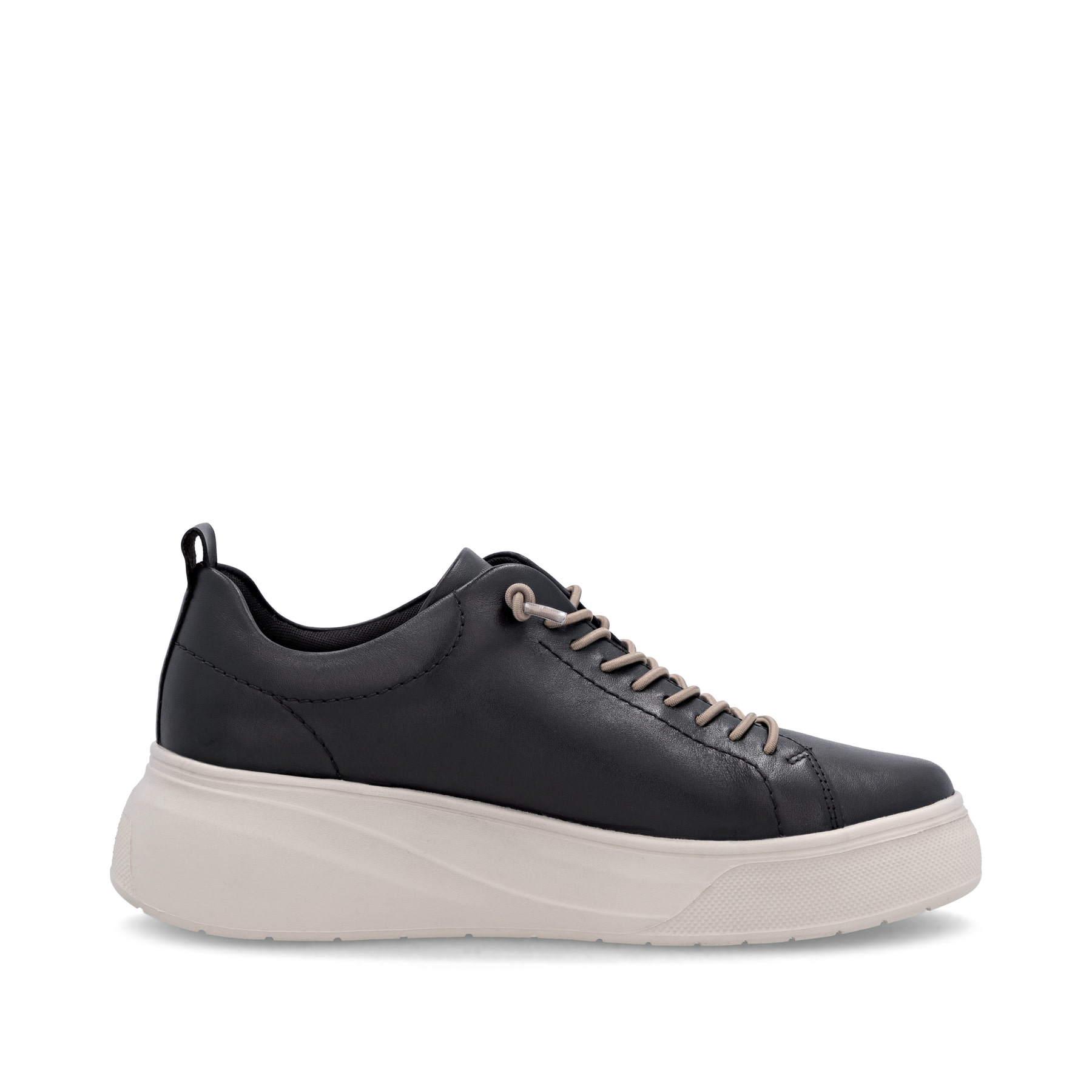 Schwarze Rieker Damen Sneaker Low W2301-00 aus Glattleder mit einer Schnürung. Schuh Innenseite.