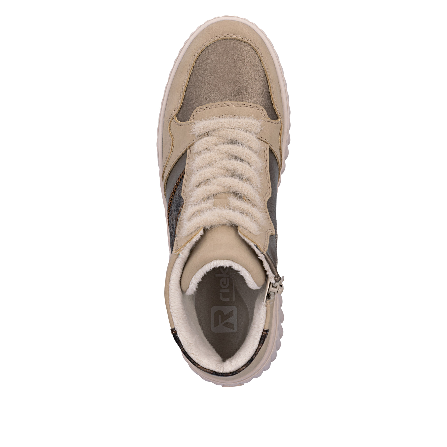 Baskets montantes Rieker beiges femmes N2508-60 avec fermeture éclair. Chaussure vue de dessus.