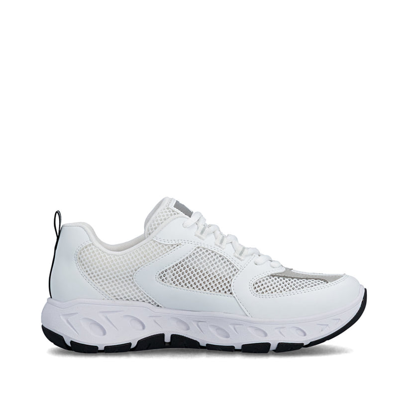 Weiße Rieker Damen Sneaker Low M6501-80 mit einer Schnürung sowie Komfortweite G. Schuh Innenseite.