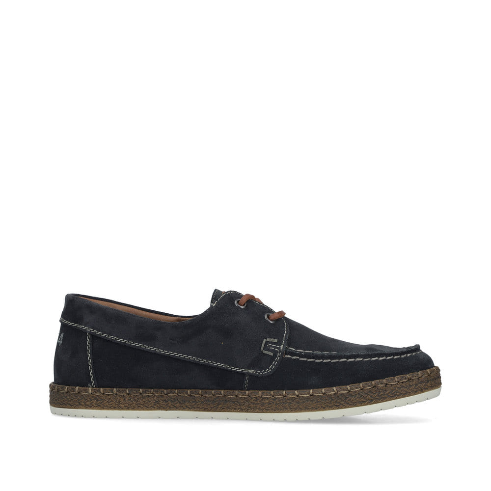 Chaussures à lacets Rieker bleues pour homme B5220-14 en cuir velours. Côté intérieur de la chaussure.