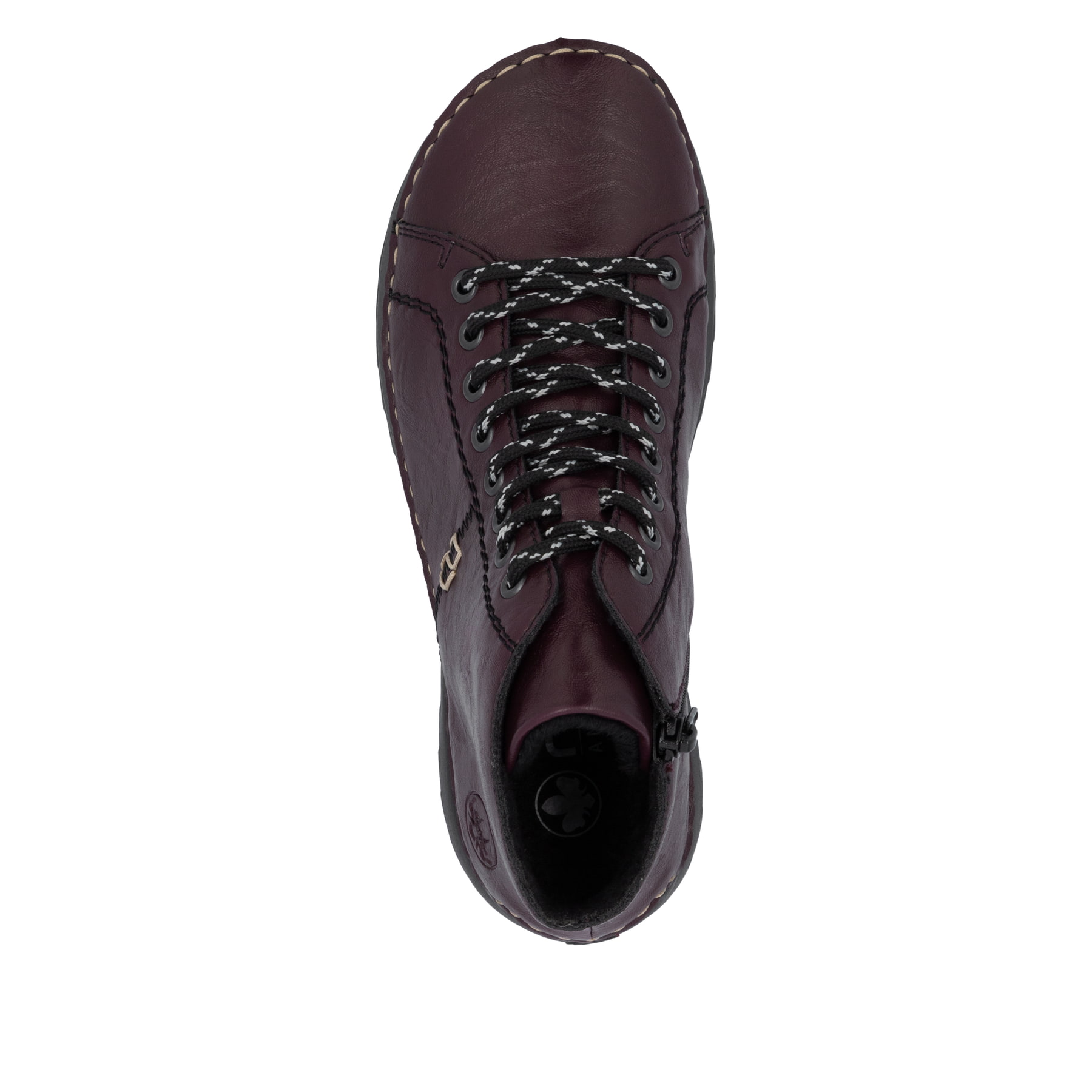 Dunkelrote Rieker Damen Schnürstiefel 71510-30 mit einem Reißverschluss. Schuh Laufsohle.