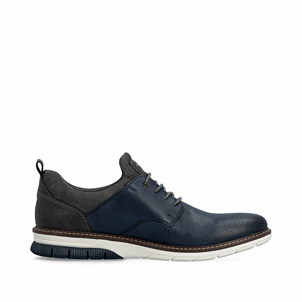 Blaue Rieker Herren Slipper 14450-16 aus Glattleder mit einem Gummizug. Schuh Innenseite.