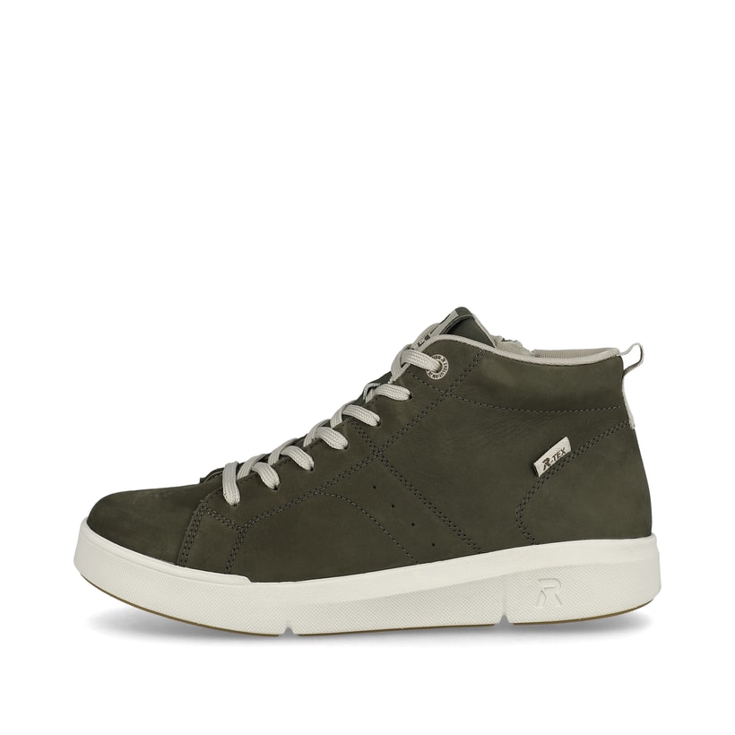 Grüne Rieker Damen Sneaker High 41907-54 mit wasserabweisender RiekerTEX-Membran. Schuh Außenseite.