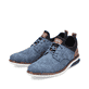 Blaue Rieker Herren Slipper 14450-14 mit einem Gummizug sowie Komfortweite G 1/2. Schuhpaar seitlich schräg.