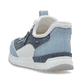 Blaue Rieker Damen Slipper 58962-10 mit easy Hineinschlüpf-Möglichkeit. Schuh von hinten.