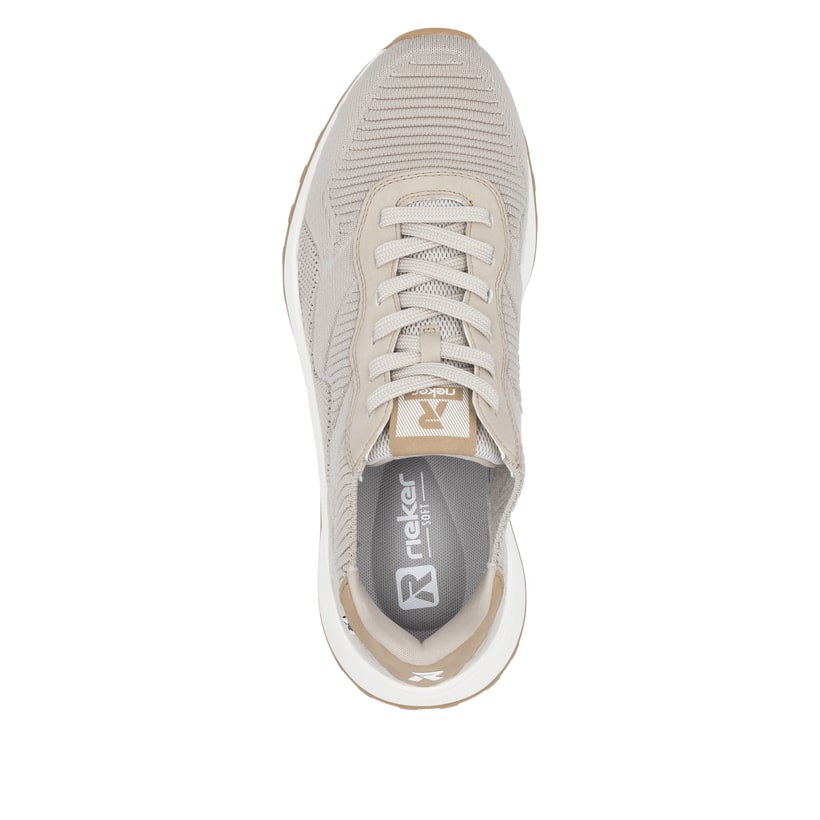 Beige waschbare Rieker Herren Sneaker Low U1302-62 mit einer Schnürung. Schuh von oben.