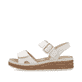 Beige Rieker Keilsandaletten 62760-60 mit trendiger Schnalle. Schuh Außenseite.