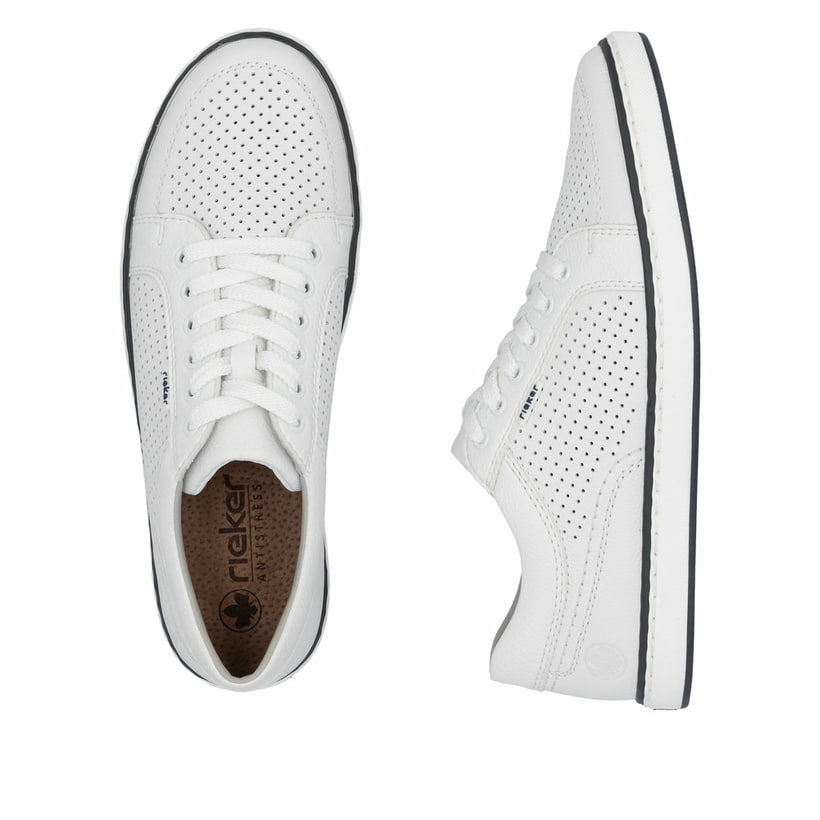 Weiße Rieker Herren Schnürschuhe 19603-80 mit modernen Ziernähten. Schuh von oben, liegend.